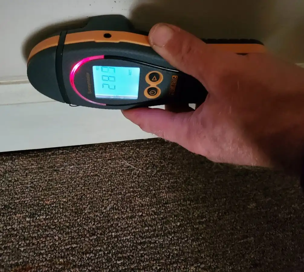 Moisture detection at baseboard during Storm Damage Restoration in Lexington